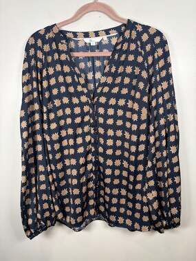 Boden Harriet Blouse Size 14 Blue Starburst Bishop Sleeve Work Office Career